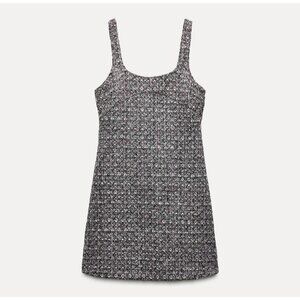 Zara Pink Tweed Mini Dress With Sleeveless Design Square Neckline READ ME